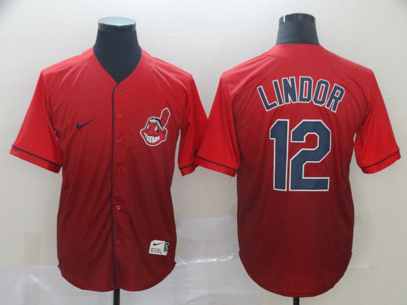 Men Cleveland Indians #12 Lindor Red Nike Fade MLB Jersey